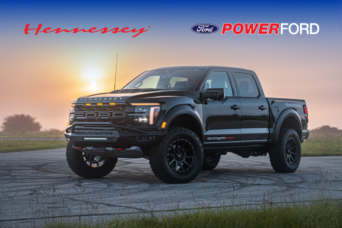 A lineup of Hennessey-tuned Ford trucks and performance cars available at Power Ford, New Mexico’s destination for high-output vehicles.