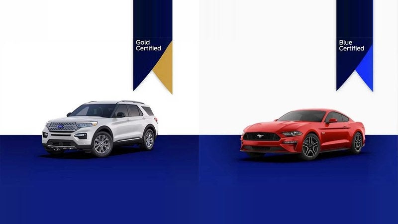 Ford Gold Certified Explorer and Blue Certified Mustang compared, Ford Blue Advantage tiers near Santa Fe, NM